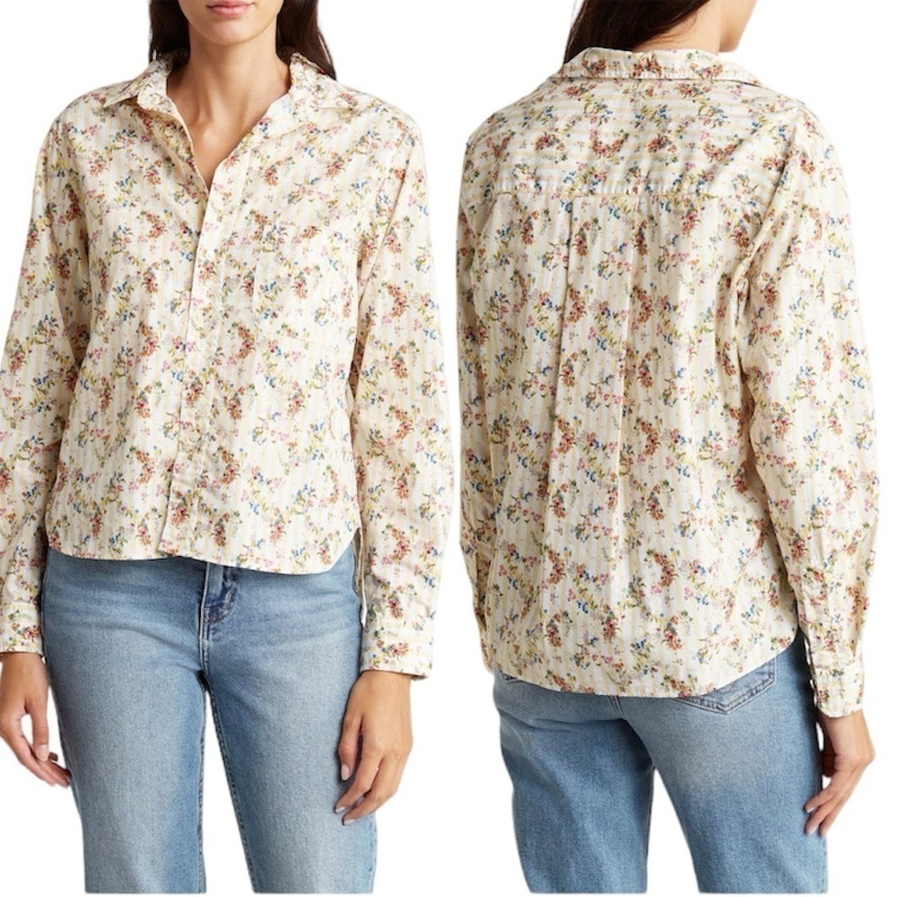 NEW Frank & Eileen Silvio Floral Stripe Untuckable Button Up Shirt Sz L Prairie